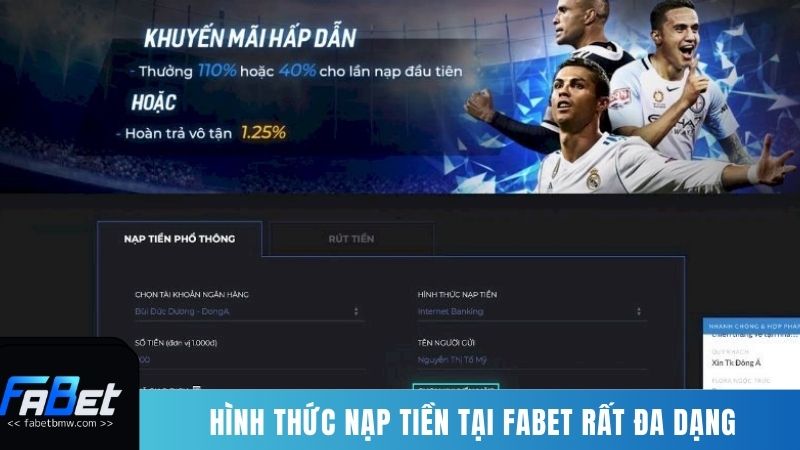 Hình thức nạp tiền tại Fabet rất đa dạng