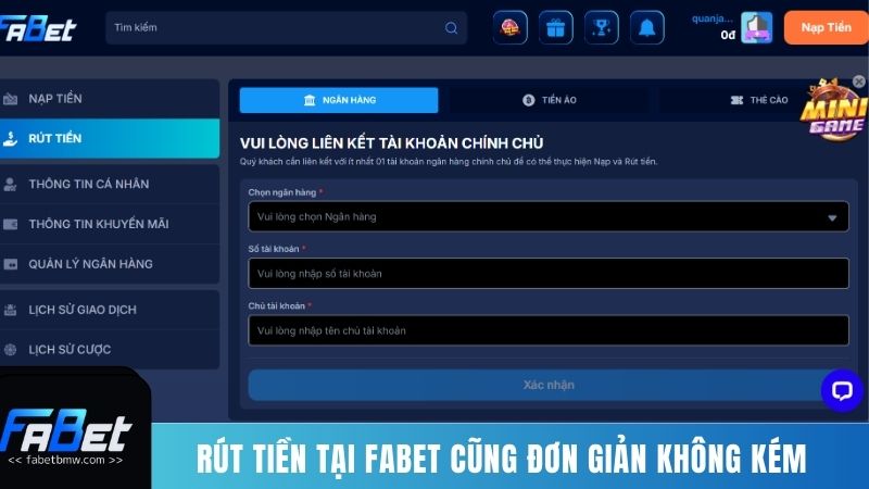 Rút tiền tại Fabet cũng đơn giản không kém